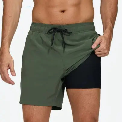 🏊: Men's Quick-Dry Double-Layer Beach Swim Trunks - Premium Comfort Swimwear
