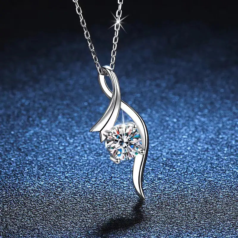 💎: 925 Sterling Silver Classic Four-Claw 1 Carat Diamond Necklace - Solitaire Elegance
