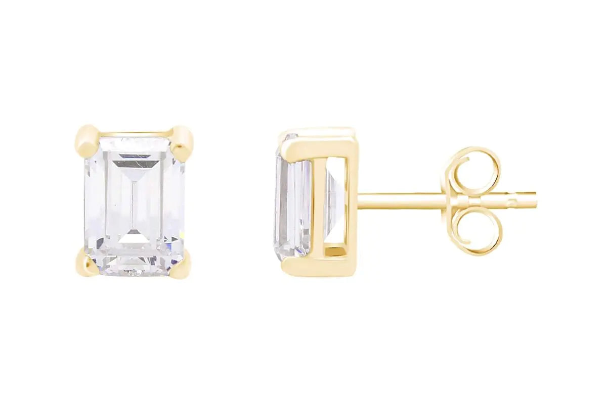 💎: Emerald Cut Stud Earrings - 14K Gold Over Sterling Silver USA Made