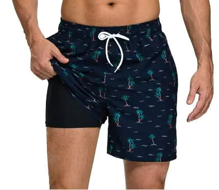 🏊: Men's Quick-Dry Double-Layer Beach Swim Trunks - Premium Comfort Swimwear