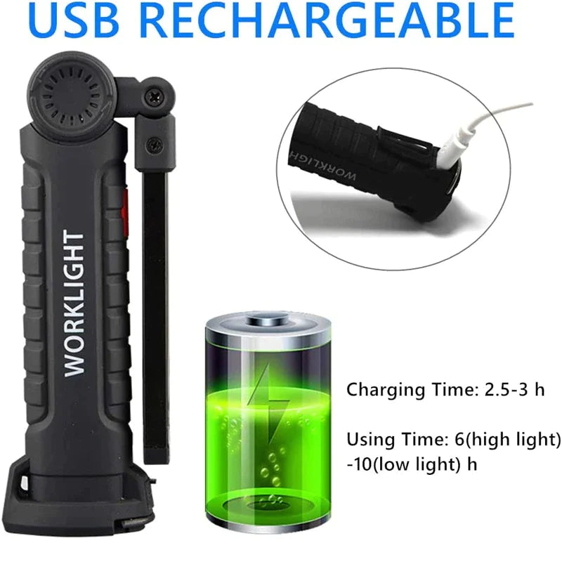 🔦: Rechargeable LED COB Work Light - Magnetic Base Mechanic Flashlight
