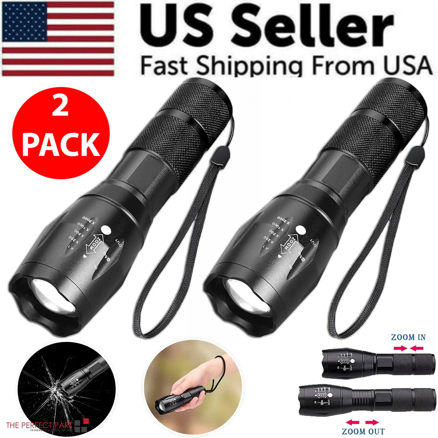 🔦: Super-Bright 90000LM LED Tactical Flashlight - 5 Modes Zoomable Torch