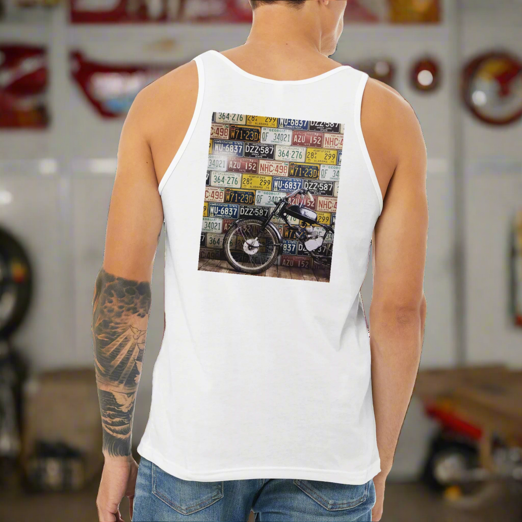 🏍️: Personalized Classic Motorcycle Tank Top - Antique License Plates Design