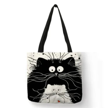 👜: Linen Cat Shoulder Bag - Stylish Tote for Cat Lovers