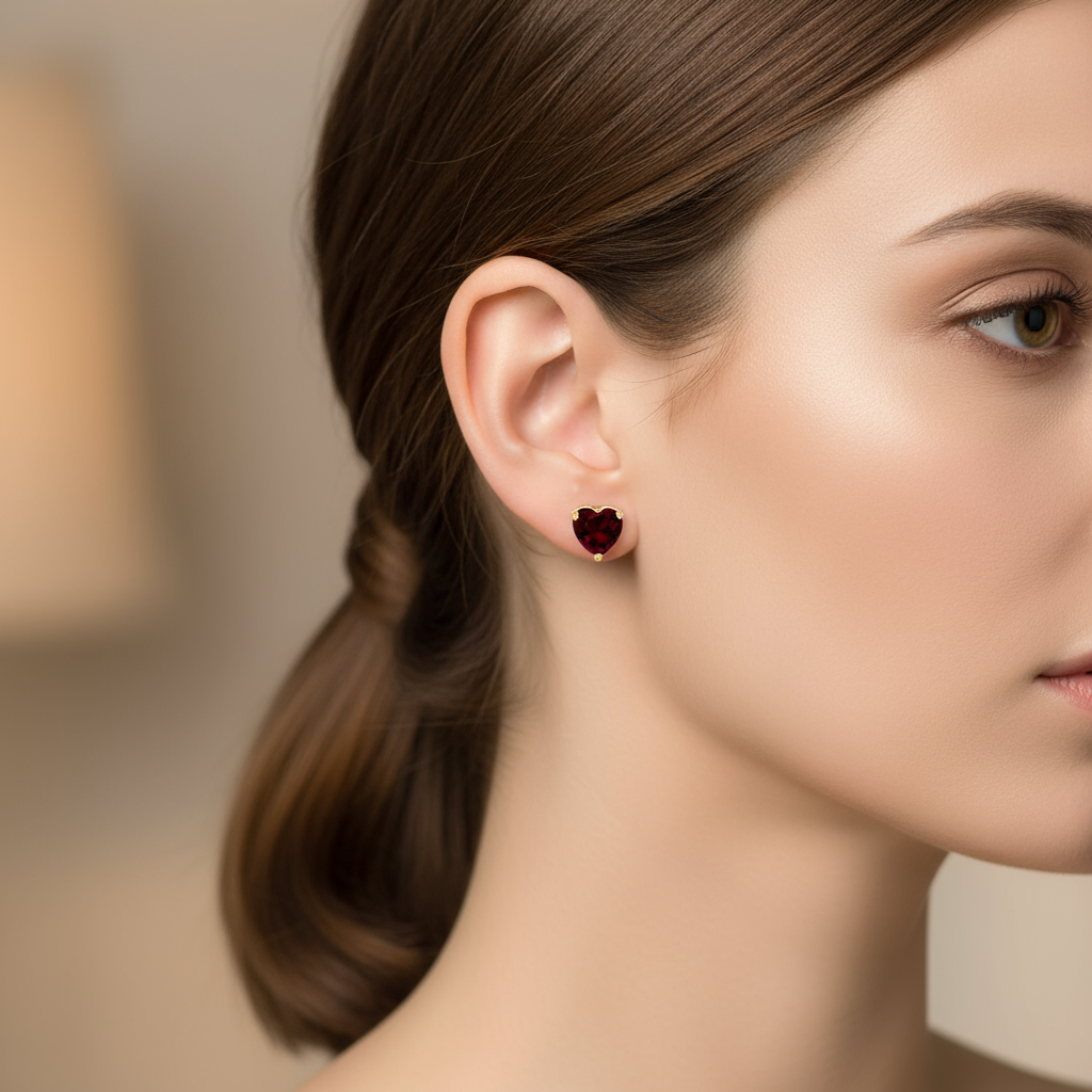 Ruby Heart Stud Earrings Lifestyle - Proportional