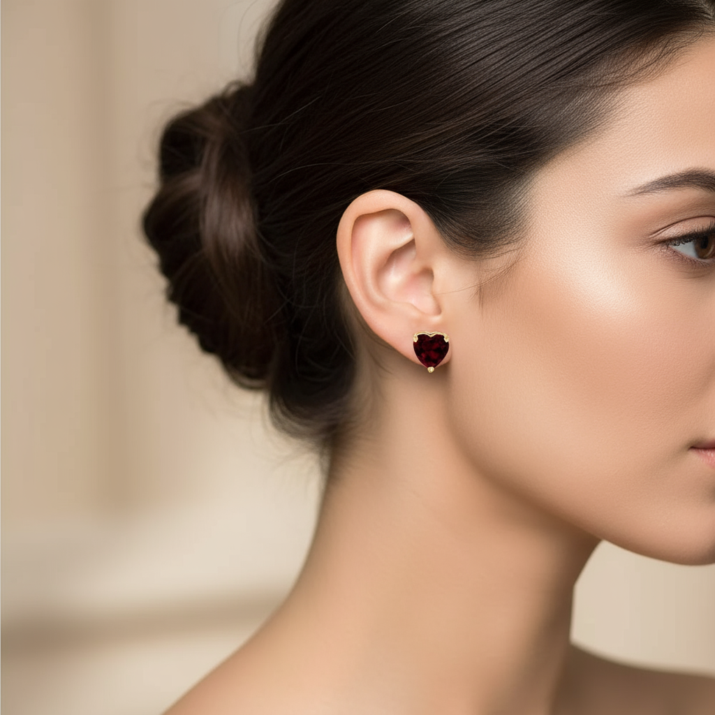 Ruby Heart Stud Earrings Lifestyle