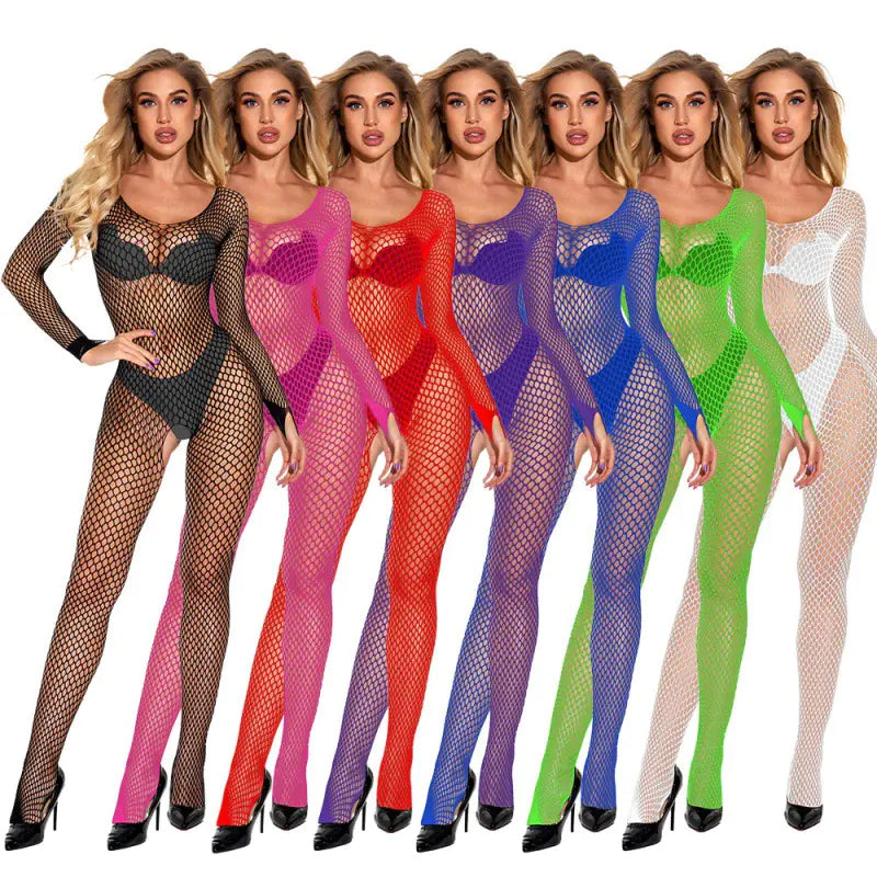 🕸️: Lace Bodystocking with Open Crotch and Straps - Seductive Full Body Lingerie