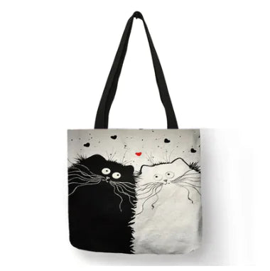 👜: Linen Cat Shoulder Bag - Stylish Tote for Cat Lovers