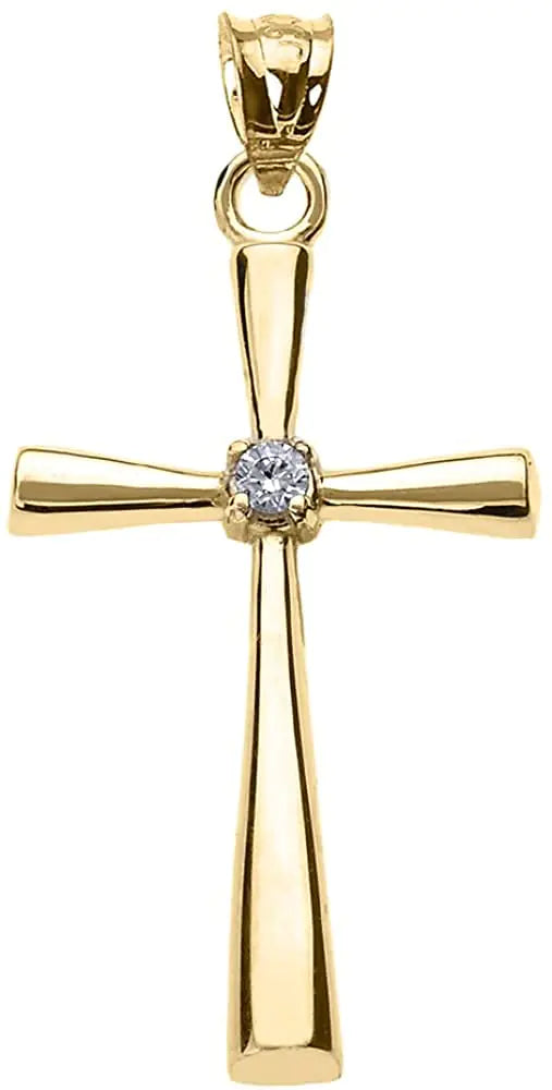 💎: 10K Yellow Gold Diamond Cross Pendant - Religious Jewelry Sterling Silver