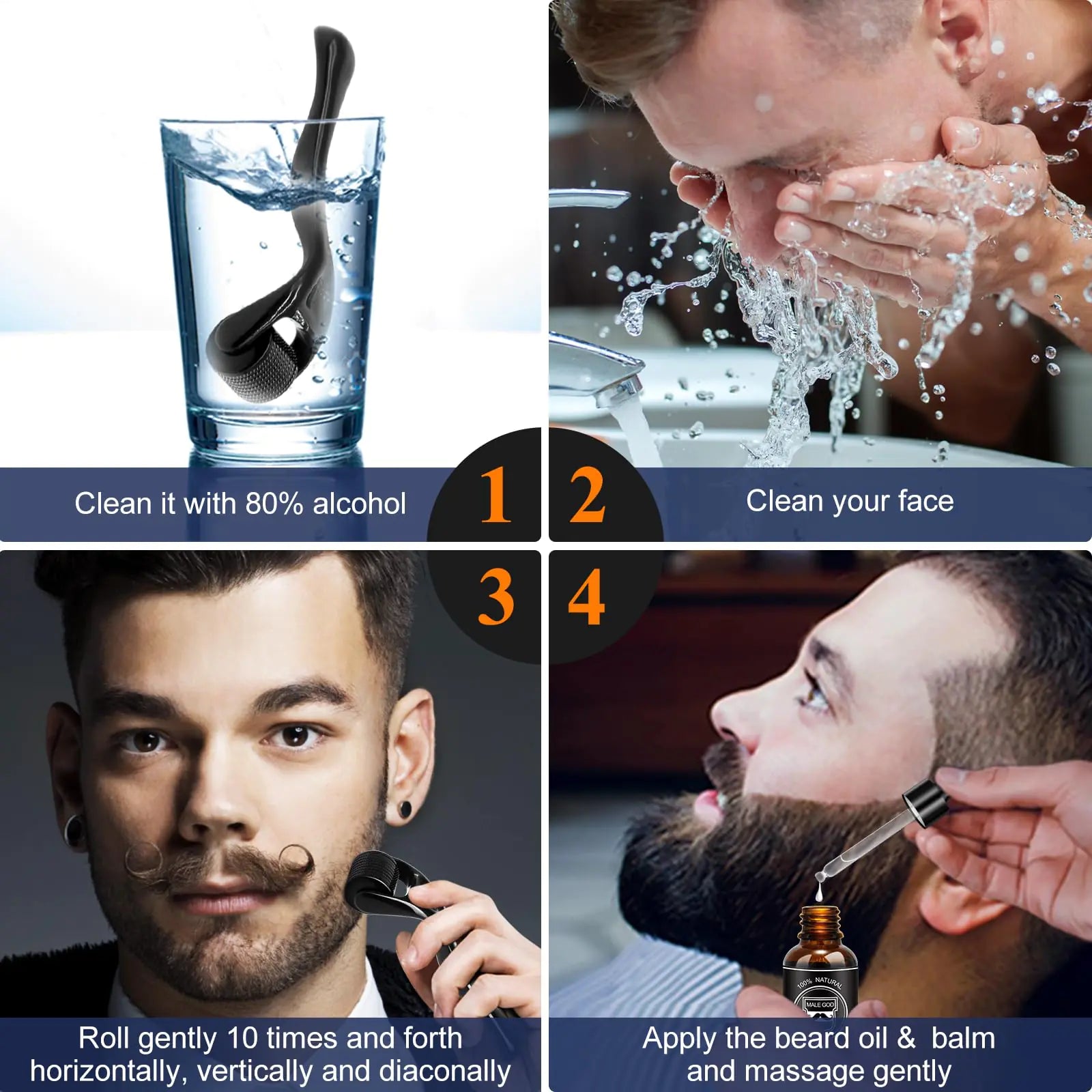 🧔: MALE GOD Beard Growth Kit - Complete Care System with Oil, Balm, Comb & Massager