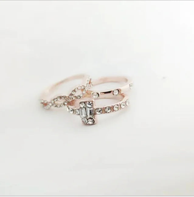 💎: Square Zirconia Ring Set - Three Piece Stackable Collection