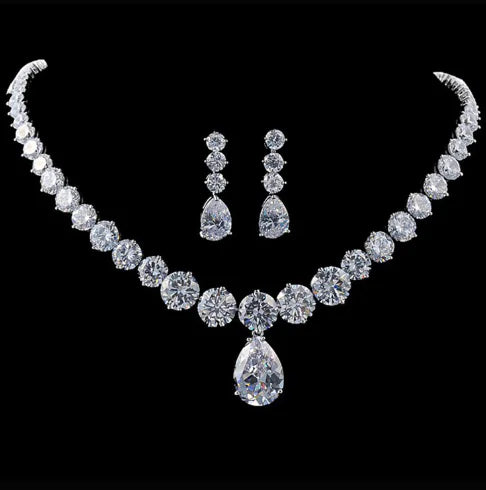 💎: Elegant Zircon Necklace and Earring Set for Brides