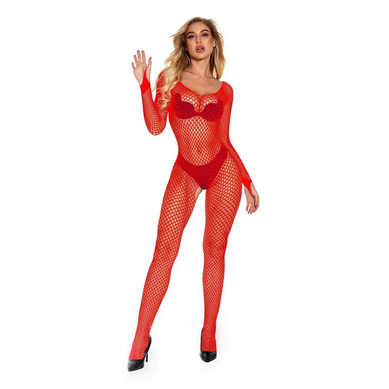 🕸️: Lace Bodystocking with Open Crotch and Straps - Seductive Full Body Lingerie