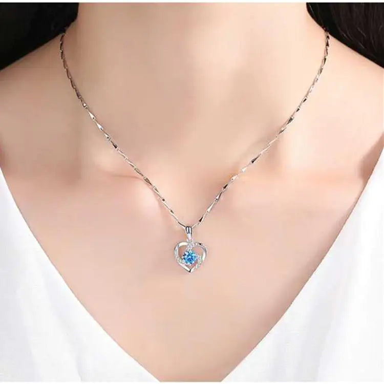 💎: 925 Silver Plated Blue Crystal Heart Necklace - Elegant Pendant Jewelry