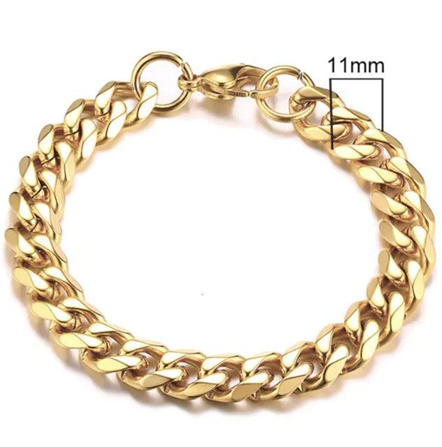 ⛓️: Stainless Steel Gold Plated Cuban Chain Bracelet for Men