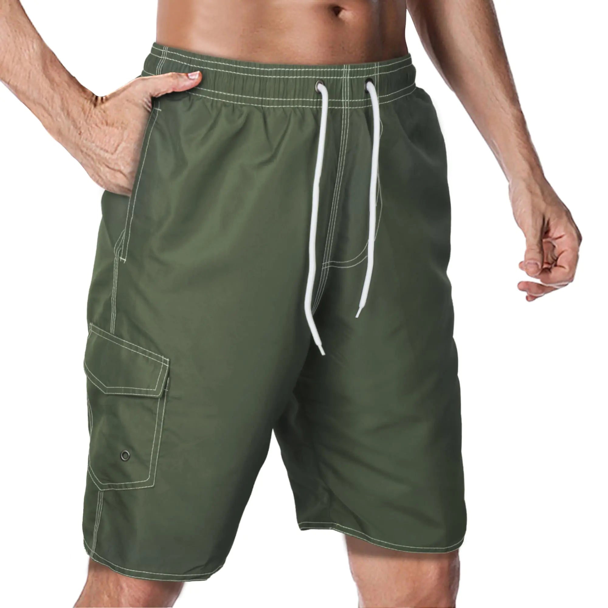 🩱: Men's Quick-Dry Swim Trunks with Mesh Lining - Army Green