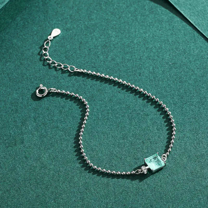 💎: S925 Sterling Silver Paraiba Tourmaline Bead Bracelet - Luxury Gemstone Jewelry