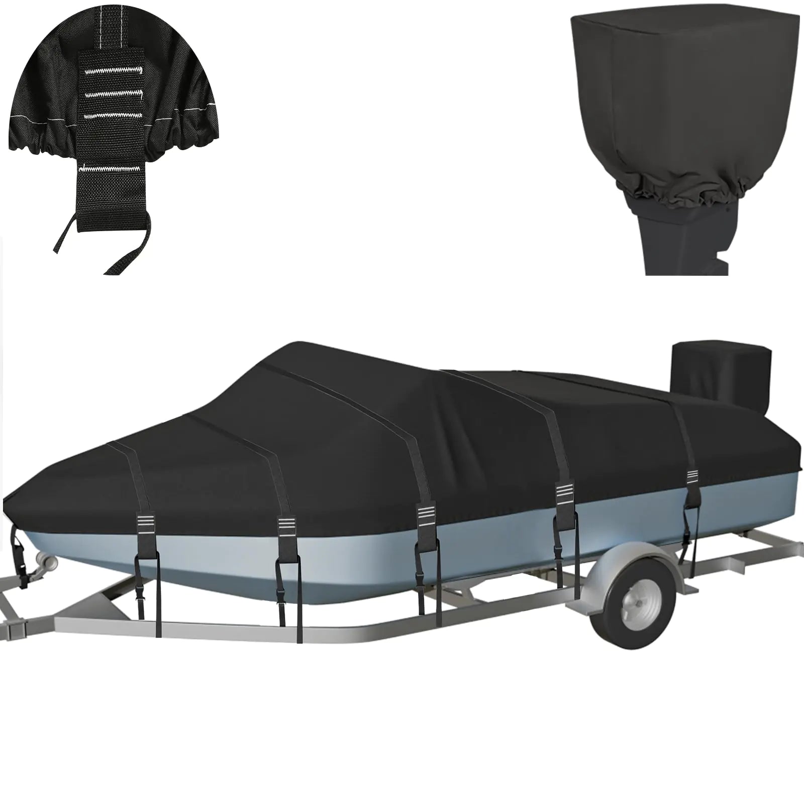 ⛵: Zuihao 1200D Waterproof Boat Cover 22-24ft - Heavy Duty Solution-Dyed with Motor Cover