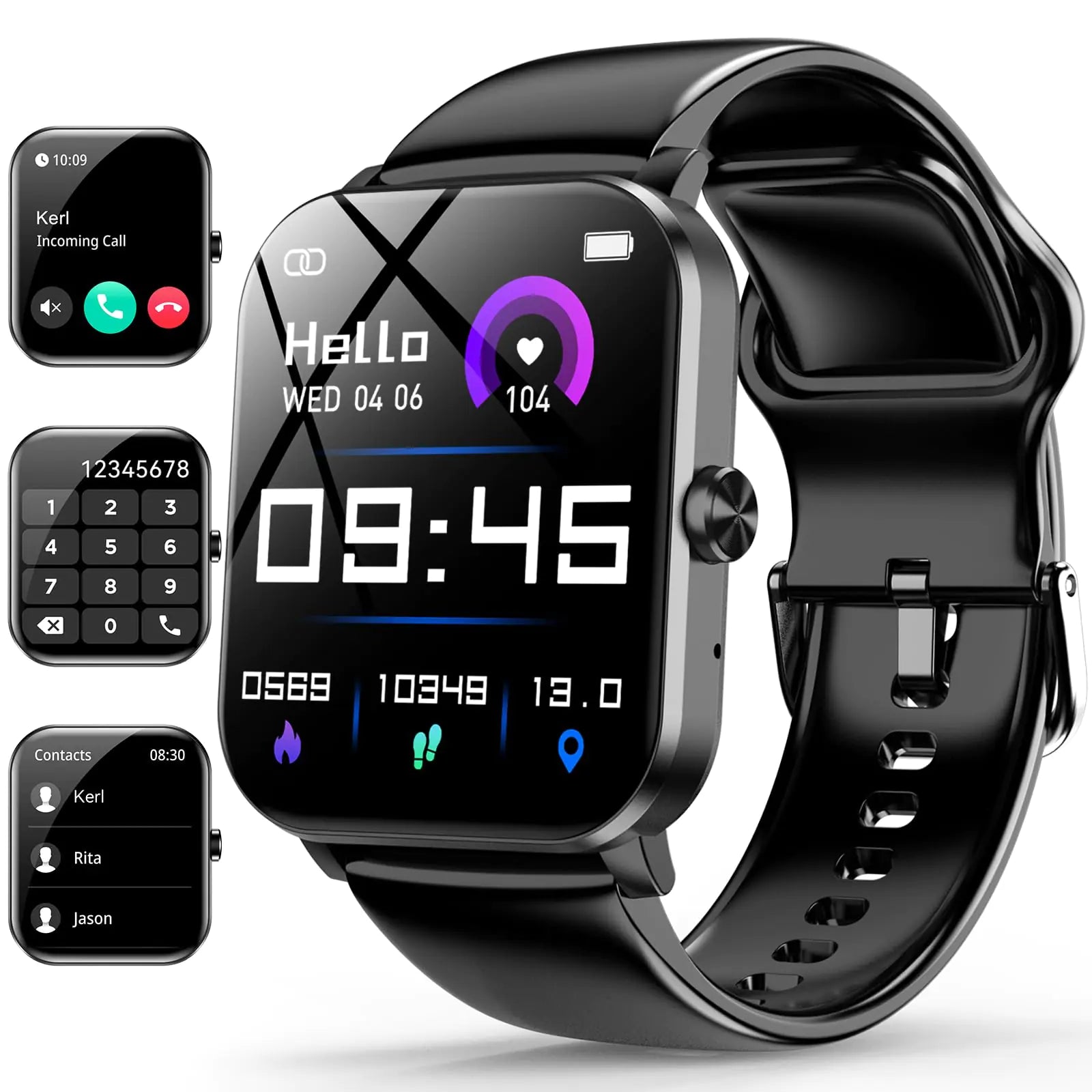 ⚫: Smart Watch 1.85" Black - Waterproof Fitness Tracker with Call Feature