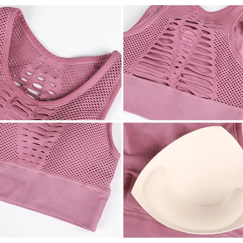 🏃‍♀️: Fitness Shockproof Mesh Sports Bra - High Support Athletic Wear