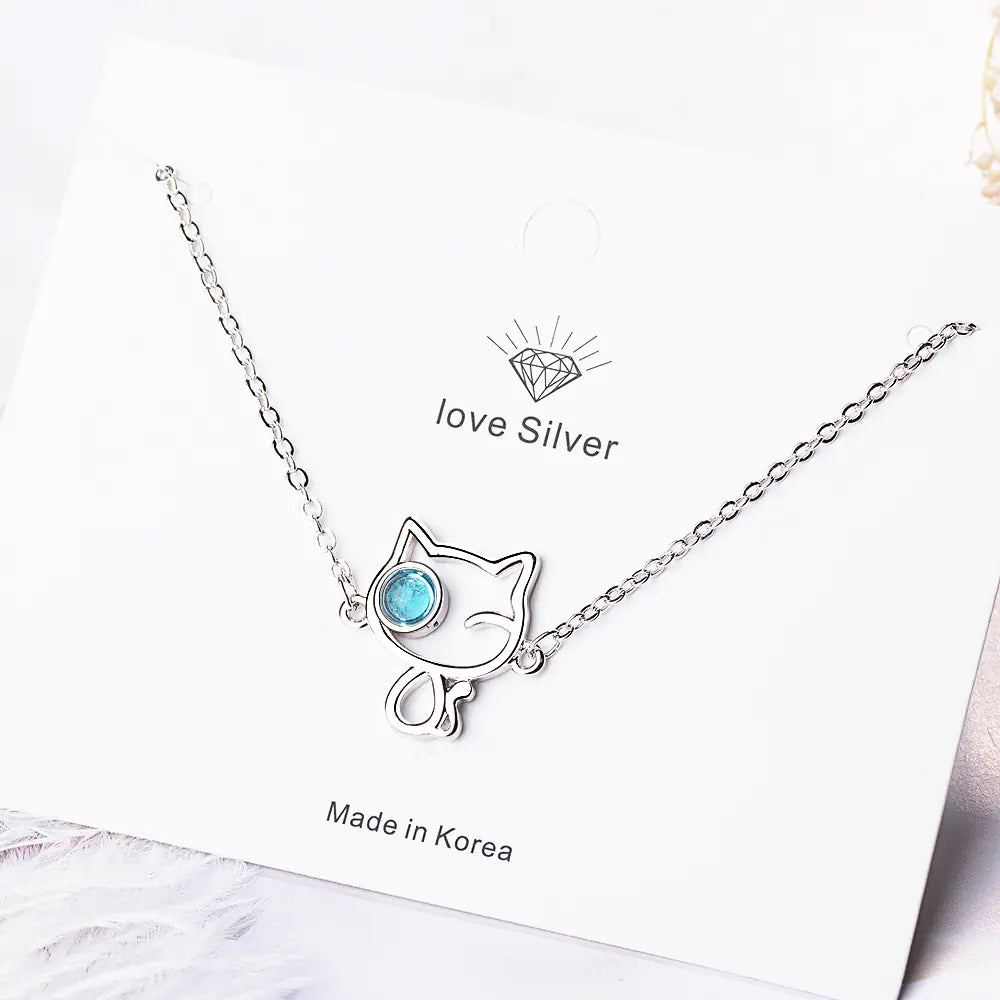 💎: Blue Crystal Hello Kitty Necklace - Elegant Charm Jewelry