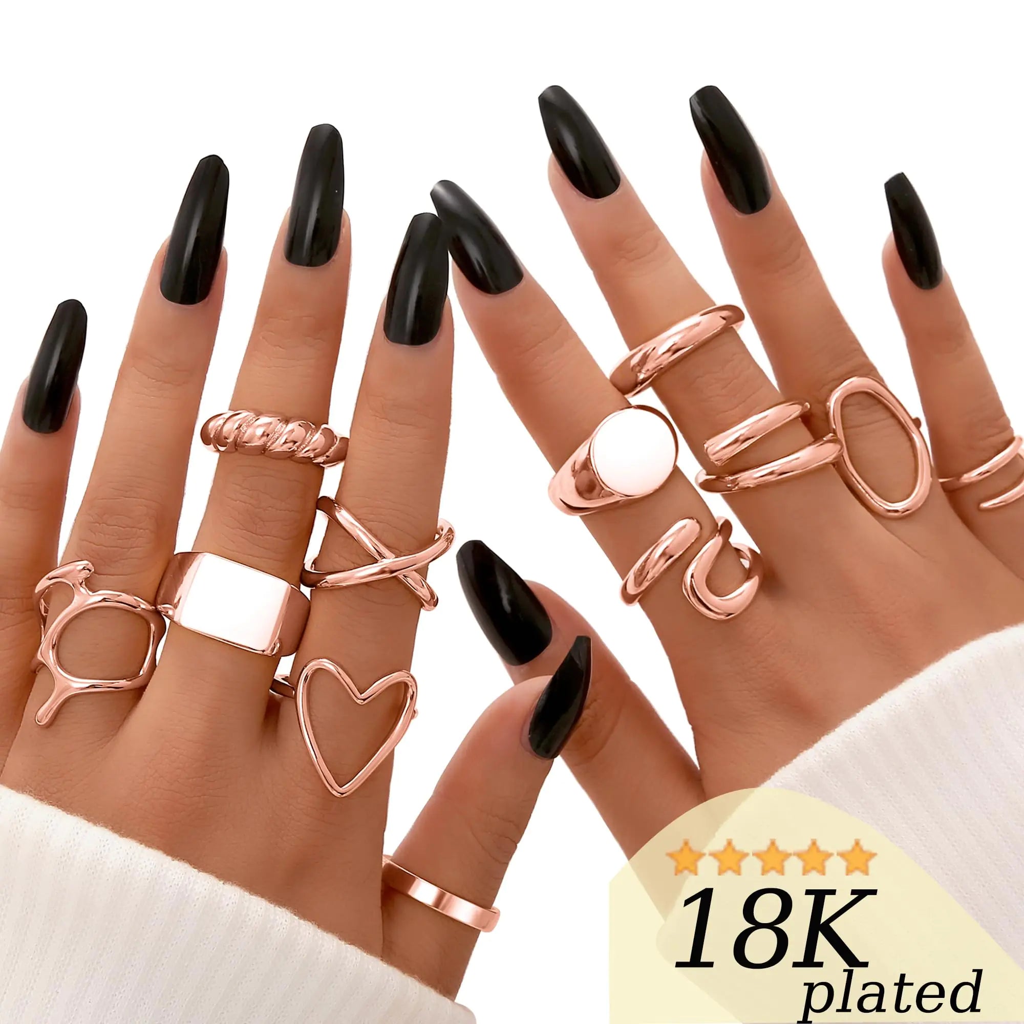 💎: FAXHION 12pc Gold Stackable Rings Set - 18K Plated Adjustable Knuckle Rings