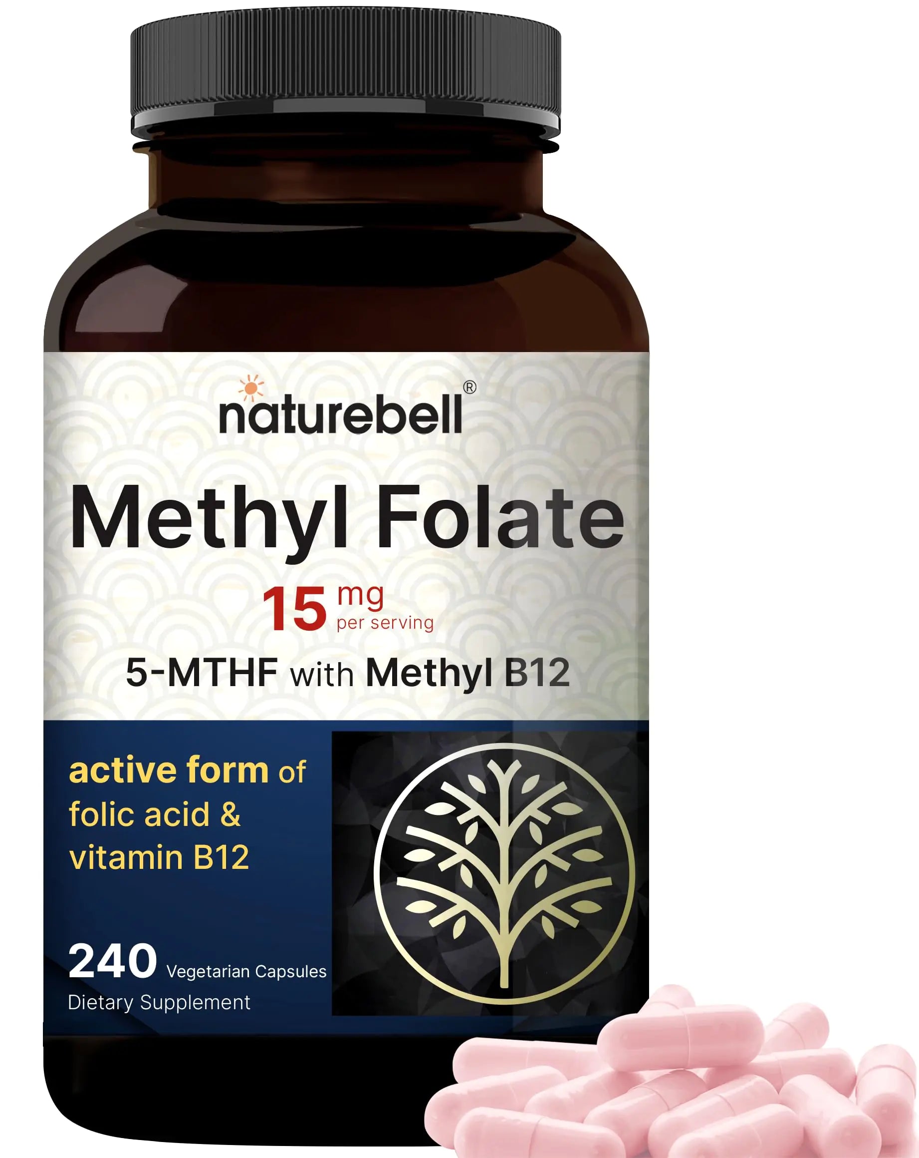 💊: NatureBell L-Methylfolate 15mg + B12 - High Potency 240 Veggie Capsules