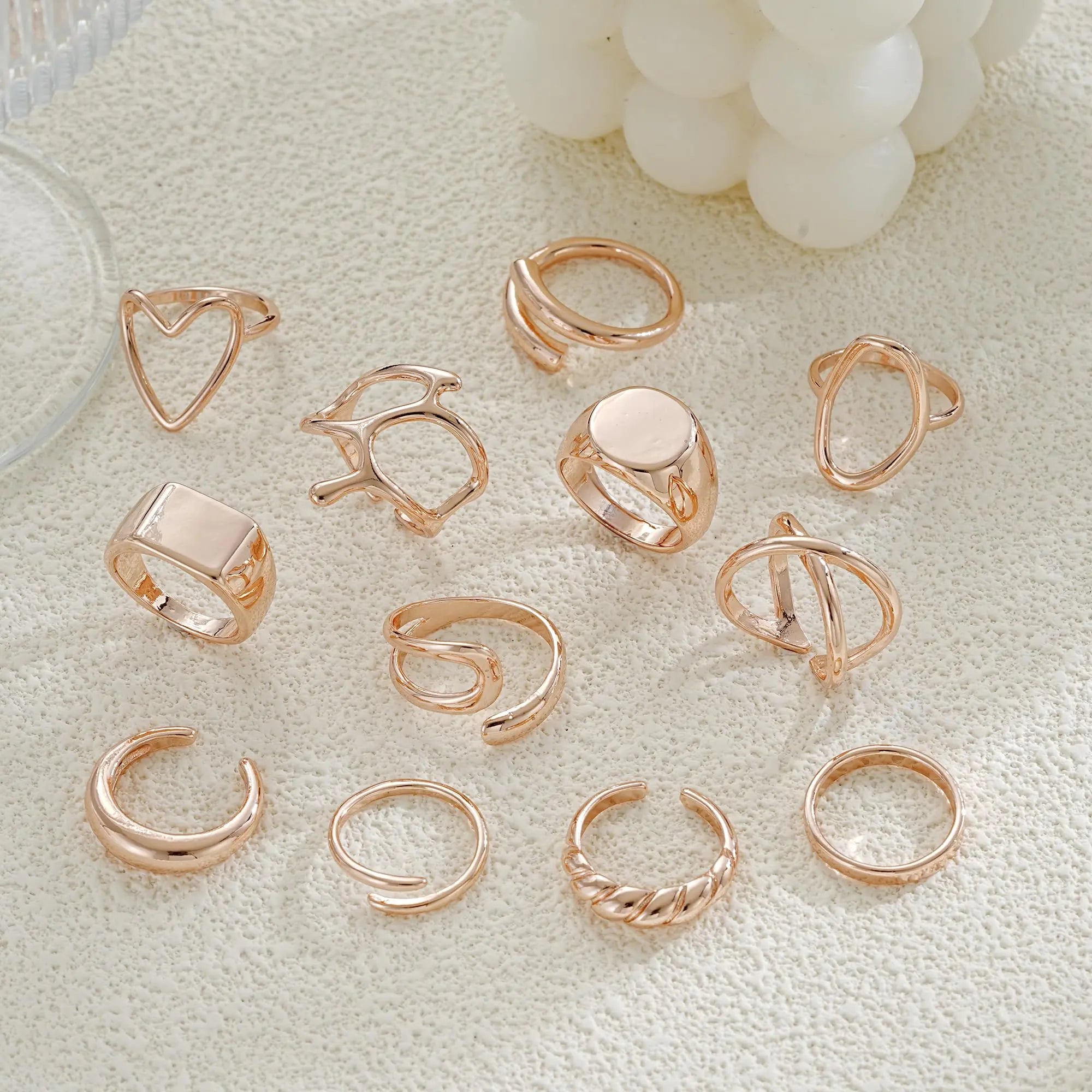 💎: FAXHION 12pc Gold Stackable Rings Set - 18K Plated Adjustable Knuckle Rings
